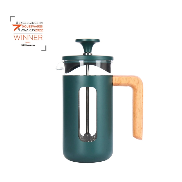 French press z drewnianym uchwytem – zielony La Cafetière