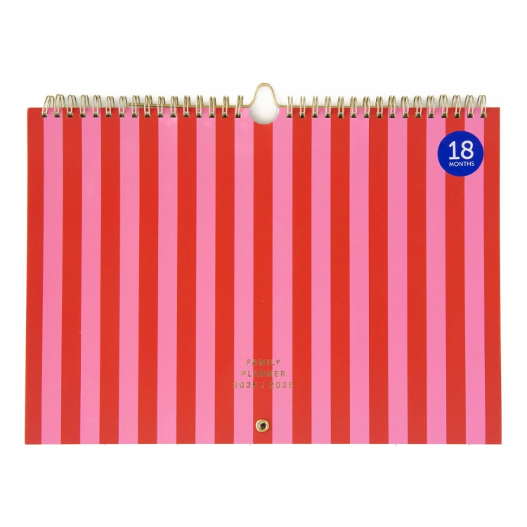 Planer rodzinny na 18 miesięcy (VII.2025 - XII.2026) - Stripes Pink