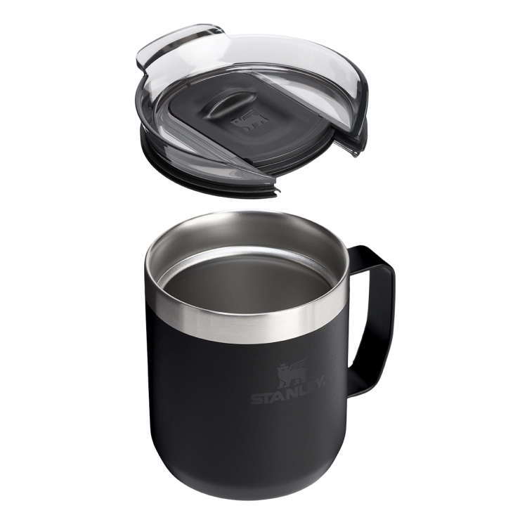 Stalowy kubek termiczny Stanley Camp Mug z wygodną rączką i pokrywką, na kemping, wycieczkę lub do pracy
