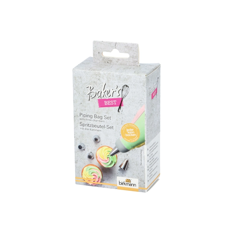 Rękaw cukierniczy 3-komorowy z tylkami + adapter BAKER'S BEST / Birkmann. Kod produktu 424258